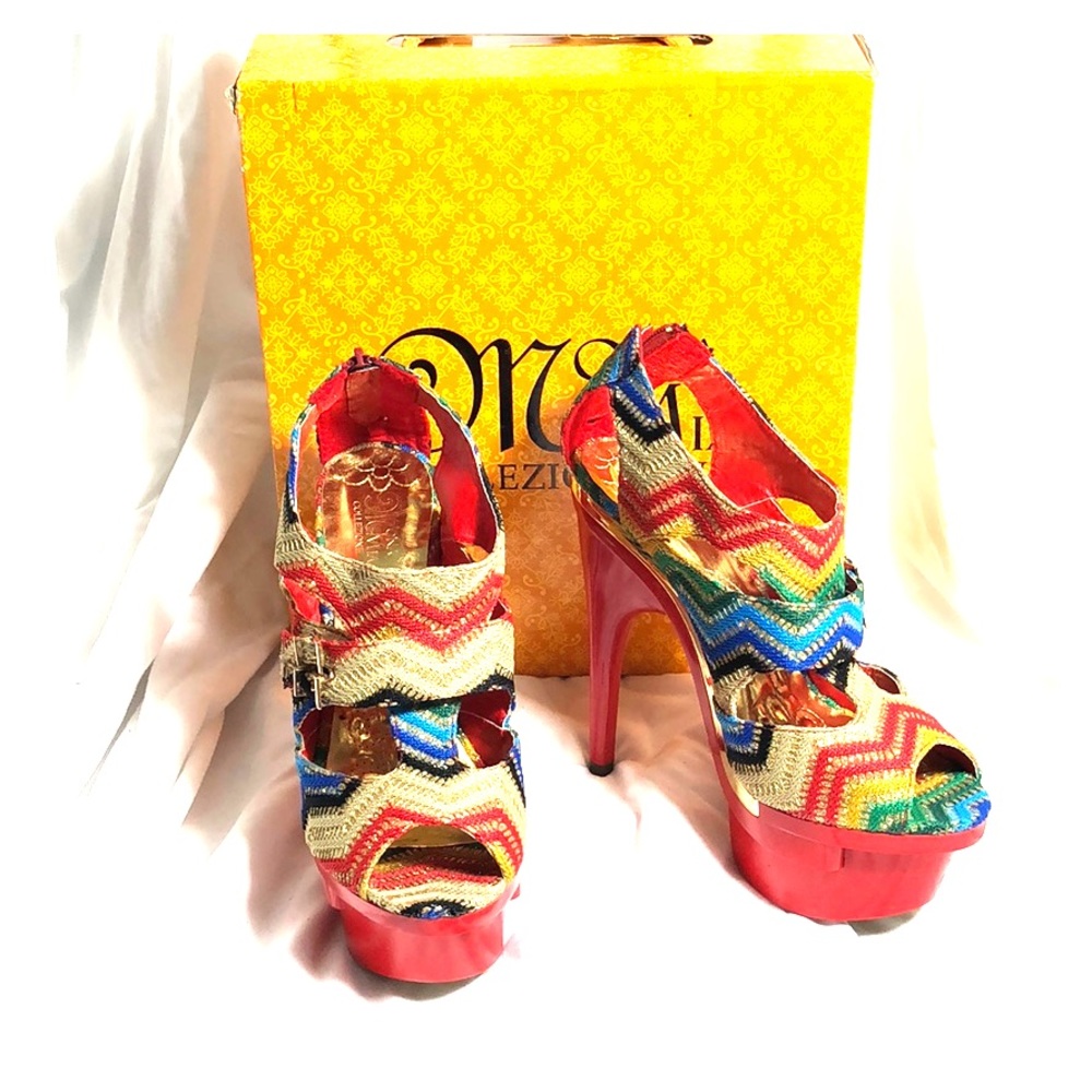 Red Multi Color Mona Mia “Estella” Platform Pumps